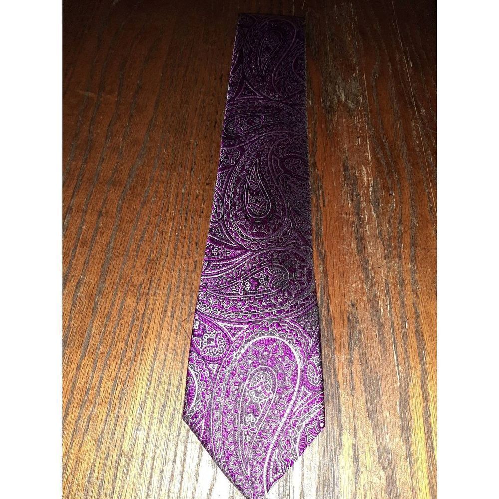 Geoffrey Beene Silk Handmade Pink Purple Paisley Black Neck Tie